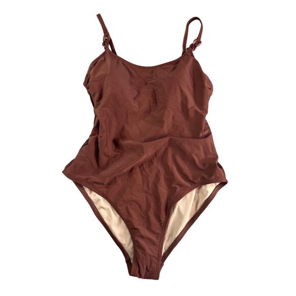 Kona Sol Swimsuit Womens Large Brown Padded Accent One Piece Medium Coverage NWT - Picture 1 of 10